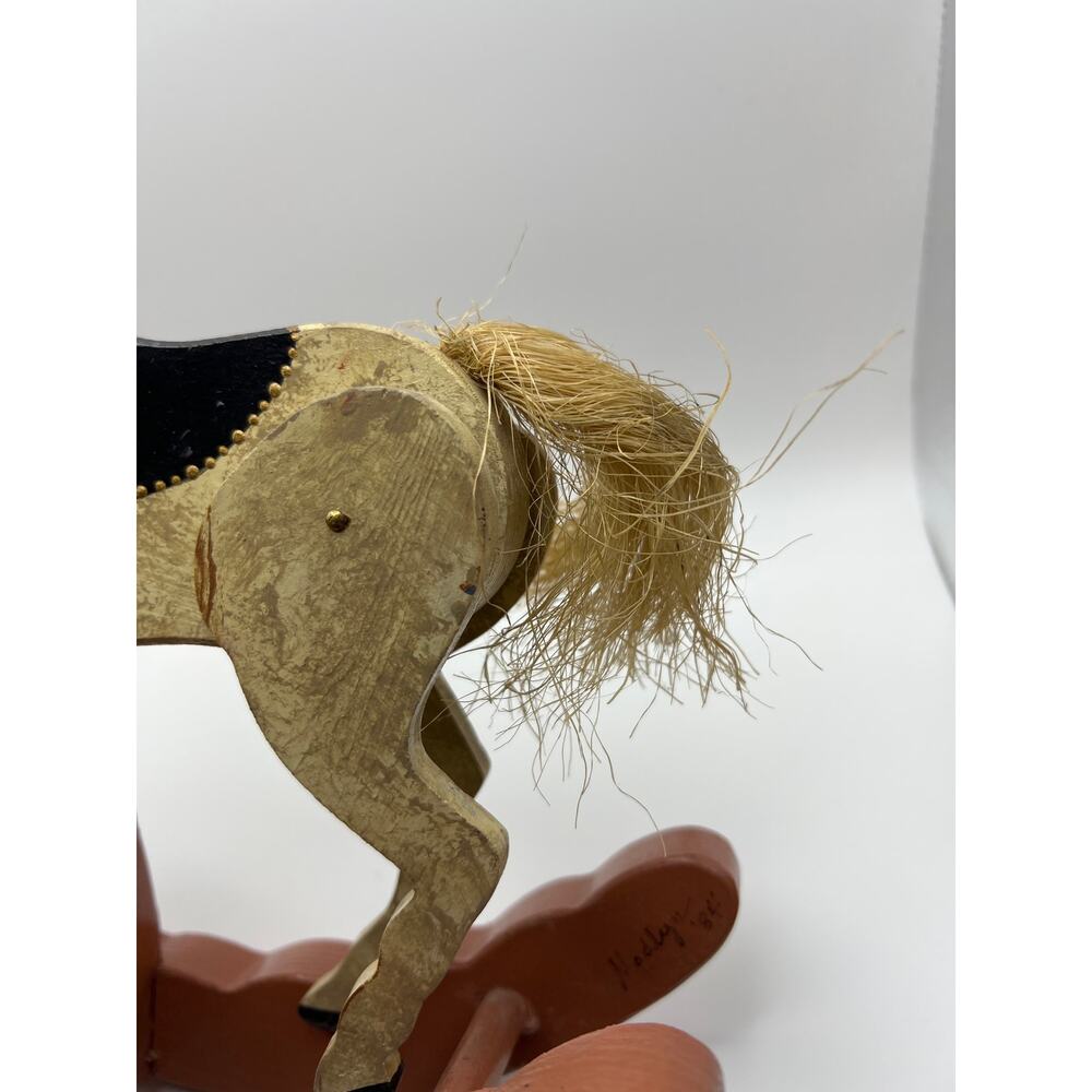 Vtg Handmade Wooden Unicorn Rocking Horse Moving Legs - Picture 5 of 8